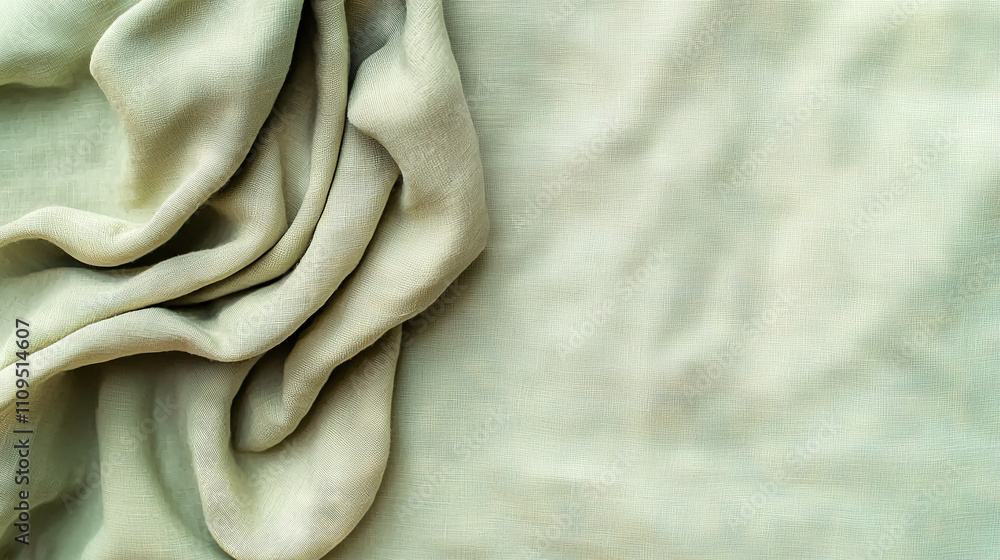 Poster a clear shot of a bed featuring two comforters - one white and another in a soft shade of green
