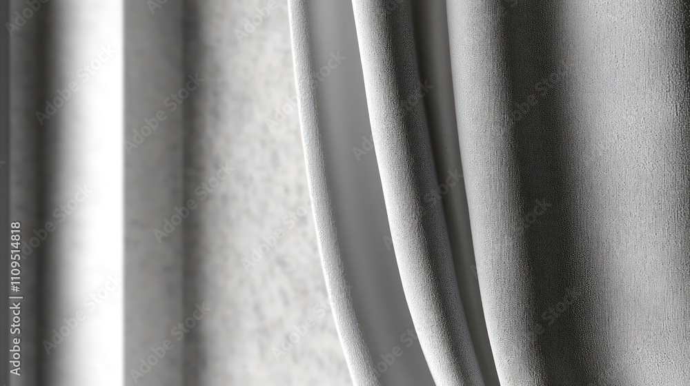 Poster Draped white curtains against a textured wall, creating a soft, elegant scene with subtle light and shadow.