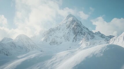 Obraz premium A Snowy Mountain Peak with a Dramatic Sky and Cinematic Lighting