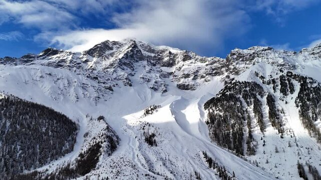 Ascent over the Sulden valley next to the Ortler Mountain in the European Alps