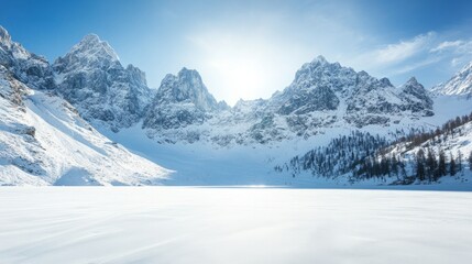Obraz premium A Snowy Mountain Peak with a Dramatic Sky and Cinematic Lighting