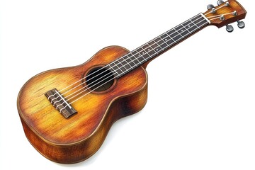 Soprano ukulele with sunburst finish isolated on white background.