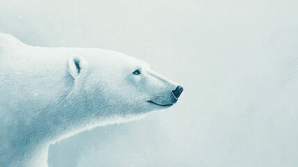 Fototapeta premium A close-up of a polar bear's face as snow falls from behind its head
