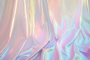 Fototapeta premium Abstract background with holographic iridescent texture. Modern pastel colored vaporwave style crumpled iridescent foil 