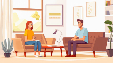 Psychologist taking notes during therapy session with patient in her office