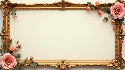 Decorative Vintage Frame Golden Photo Frame With Thai Flower Corner Line For Picture
