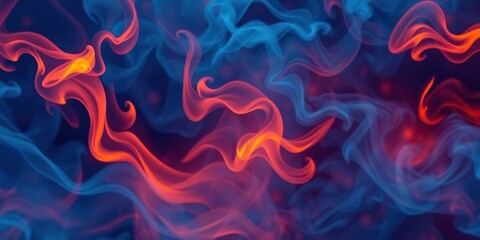 Fototapeta premium Abstract swirling smoke patterns in vibrant blue and orange hues, creating a dynamic and energetic composition.