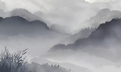 Foggy Mist in a dense, gray overlay on a dark landscape