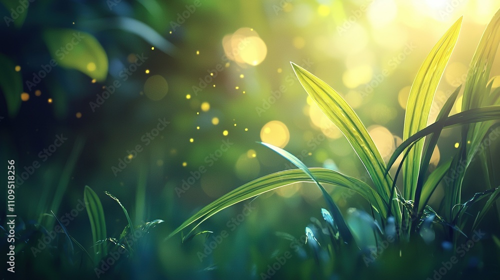 Poster a clear image shows a green plant with sunlight filtering through the leaves on one side, while the 