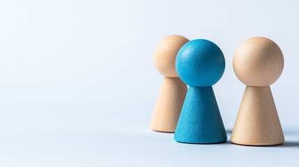 Wooden Figurines in Blue and Natural Color on a Light Background