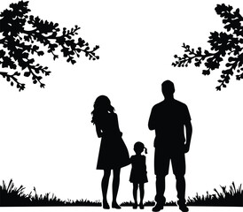 Silhouette of People, women, lady - Silhouette of children, daughter, son - Silhouette of person - Silhouette of parents, father, mother - Silhouette of family, parents and kids walking and having fun