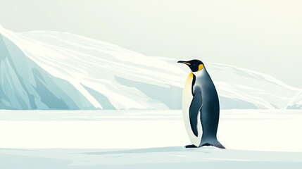 Fototapeta premium A penguin standing in the snow with a mountain in the background