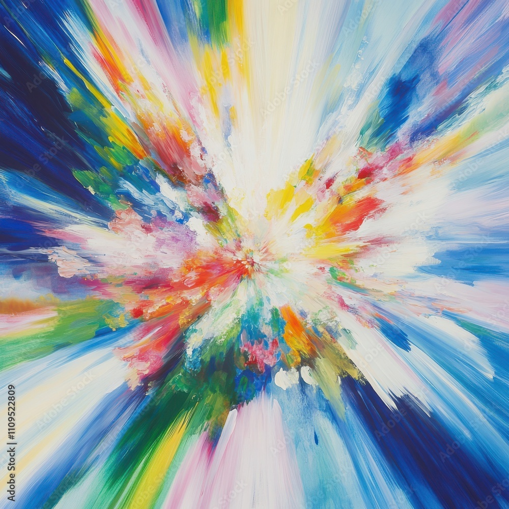 Poster vibrant abstract explosion of color with dynamic brushstrokes capturing energetic movement and light