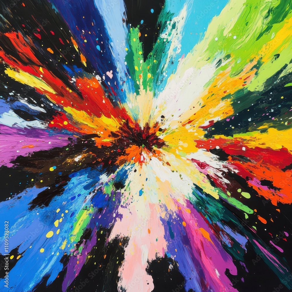 Poster vibrant abstract explosion of colors on black background capturing energy and movement in dynamic sp