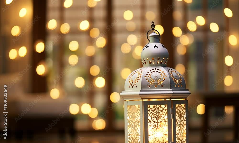 Poster enchanting lantern glows amidst a backdrop of twinkling lights in an intimate setting