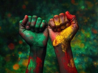Juneteenth Emancipation Day. Black Lives Matter African Colors Rasta Fist raise up in red, green, yellow colors. Black History Month Background
