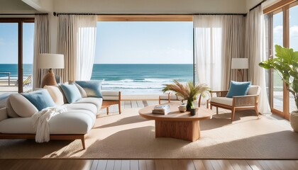 Swaying Curtains and Sweeping Views: A Coastal Living Room Retreat