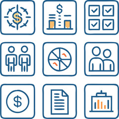 A Collection Business Icon Set- Growth, Finance, Teamwork, and Management Symbols Vector art