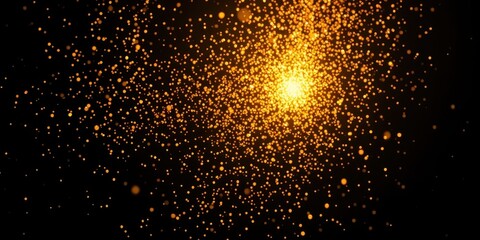 Abstract Golden Dust Explosion with a Bright Center on a Black Background