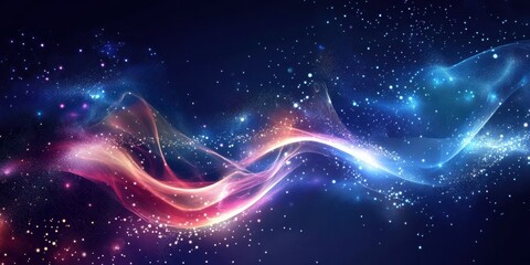 Fototapeta premium Vibrant Cosmic Waves of Light and Color Abstract Background with Starry Night Sky, Creating a Sense of Movement and Depth in a Celestial Universe