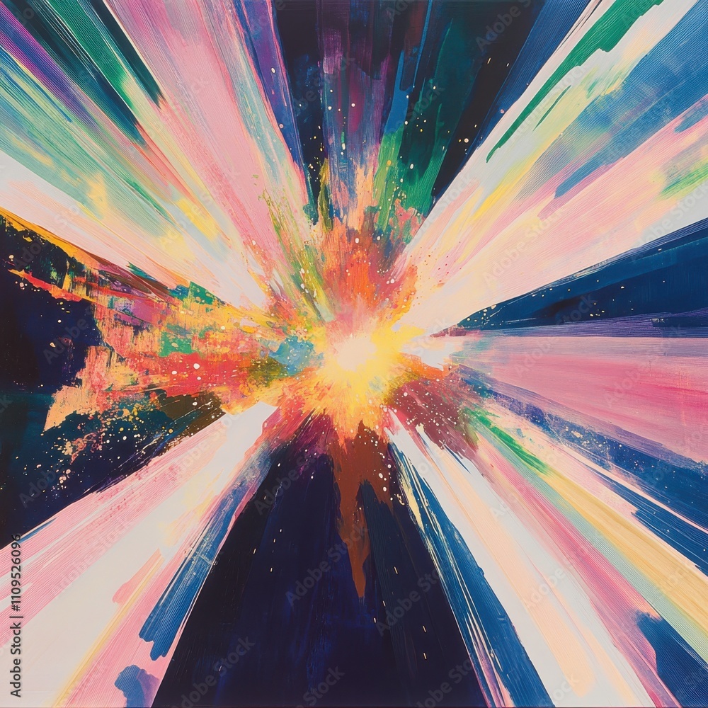 Poster vibrant explosion of color in abstract artwork with dynamic movement and energy, capturing the essen