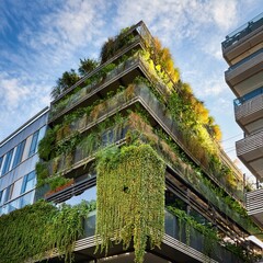 Fototapeta premium Un jardin suspendu urbain avec des plantes grimpantes 