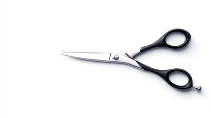Obraz premium A pair of black scissors rests on a white table beside a scissor set with black handles