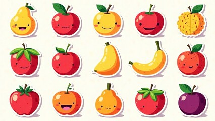 Set of 15 icons, funny fruits
