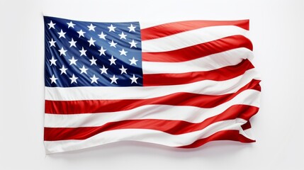 Fototapeta premium Waving American flag with bright colors showcasing patriotism and national pride in a neutral background suitable for various purposes.The American flag displays vibrant colors of red, white, and blue