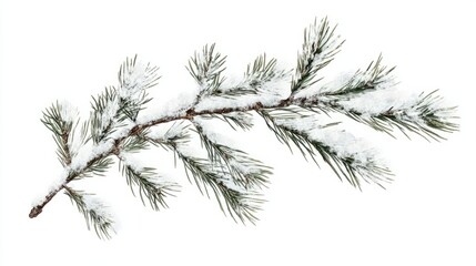 Obraz premium Realistic snowy pine branch on a white background