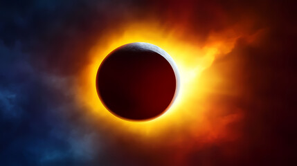 Obraz premium Total solar eclipse over earth's atmosphere. Eclipse. Illustration