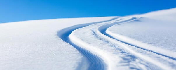 Fototapeta premium Close-up of snowboard edges leaving sharp grooves in deep powder, snowboard powder grooves, detailed action