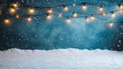 Soft snowy night with twinkling lights and gentle snowfall

