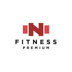 Letter N Logo With barbell. Logo design for gym and fitness.