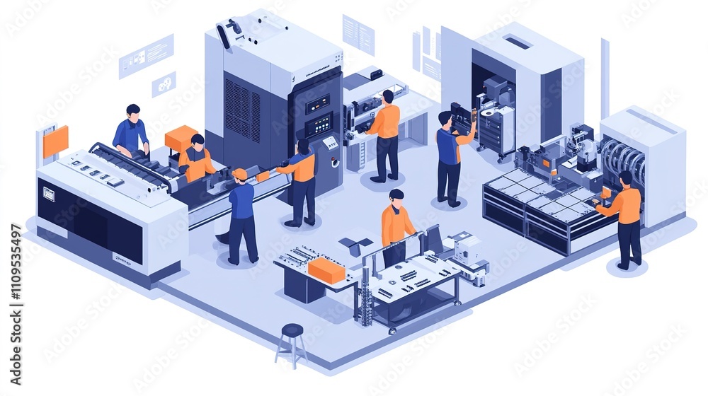 Poster a team of technicians carefully installing industrial machinery components.