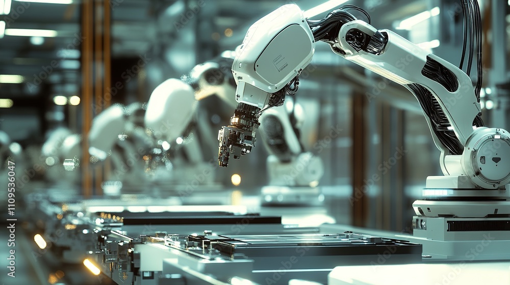 Aufkleber advanced factory robotics assembling components for the automotive industry.