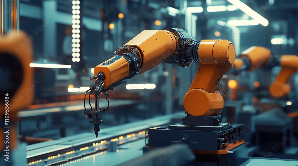 Aufkleber advanced factory robotics assembling components for the automotive industry.