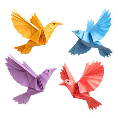 Colorful Origami Birds on Transparent Background