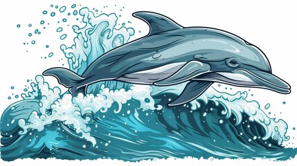 Fototapeta premium A stylized dolphin leaping over ocean waves in vibrant colors.