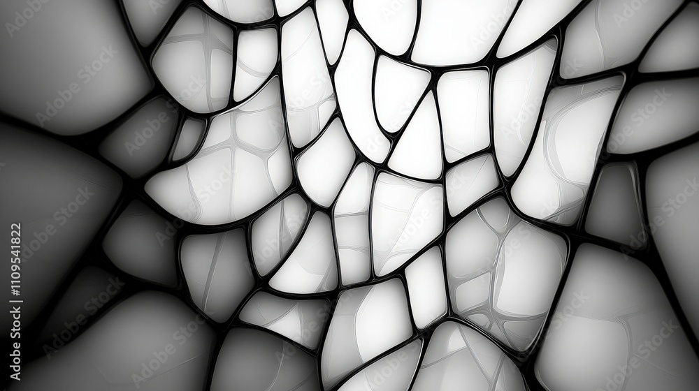 Poster abstract background of interconnected black and white shapes creating a unique pattern, perfect for 