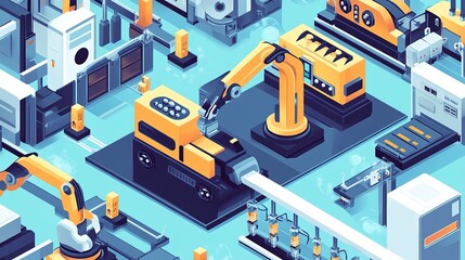 Fototapeta premium Robots handling repetitive tasks in a smart factory environment.