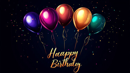 Colorful balloons celebrate a joyous birthday occasion with sparkling confetti