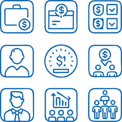 A Collection Business Icon Set- Growth, Finance, Teamwork, and Management Symbols Vector art