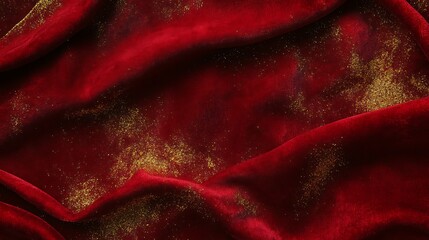 Rich red velvet background with golden accents and text Merry Christmas in the image