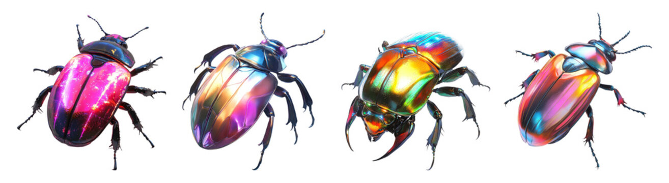 Colorful Beetles Isolated on Transparent Background