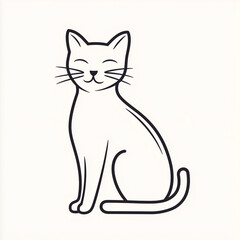 Obraz premium Minimalist Outline Illustration of a Sitting Cat with a Subtle Smile on White Background