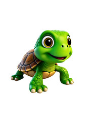 Obraz premium Cute green turtle with big eyes and a friendly smile on a transparent bg