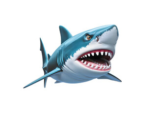 Fierce animated shark displays its menacing teeth with a wide open mouth, vibrant look.
