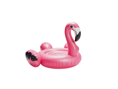 Pink flamingo pool float on a checkered background, cute and cheerful, fun object