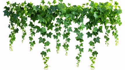 Ivy with lush green foliage, a climbing plant in summer, isolated on a white background. Tropical vegetation. High-quality mask for professional compositions.